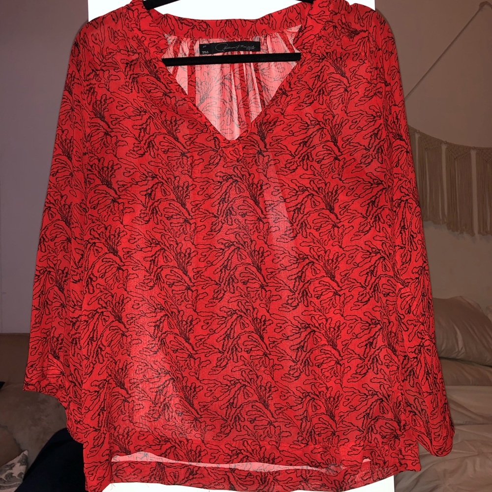 Patterson J. Kincaid Red and Black 3/4 blouse